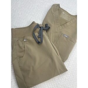 FIGS Limited Ed Zamora Jogger Pant  Sz  XS & Catarina Scrub top XXS  Set Latte